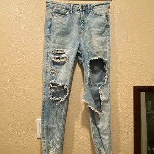 Simple Society Skinny Ankle Jeans Womens Acid Wash High Rise Distressed stretchy